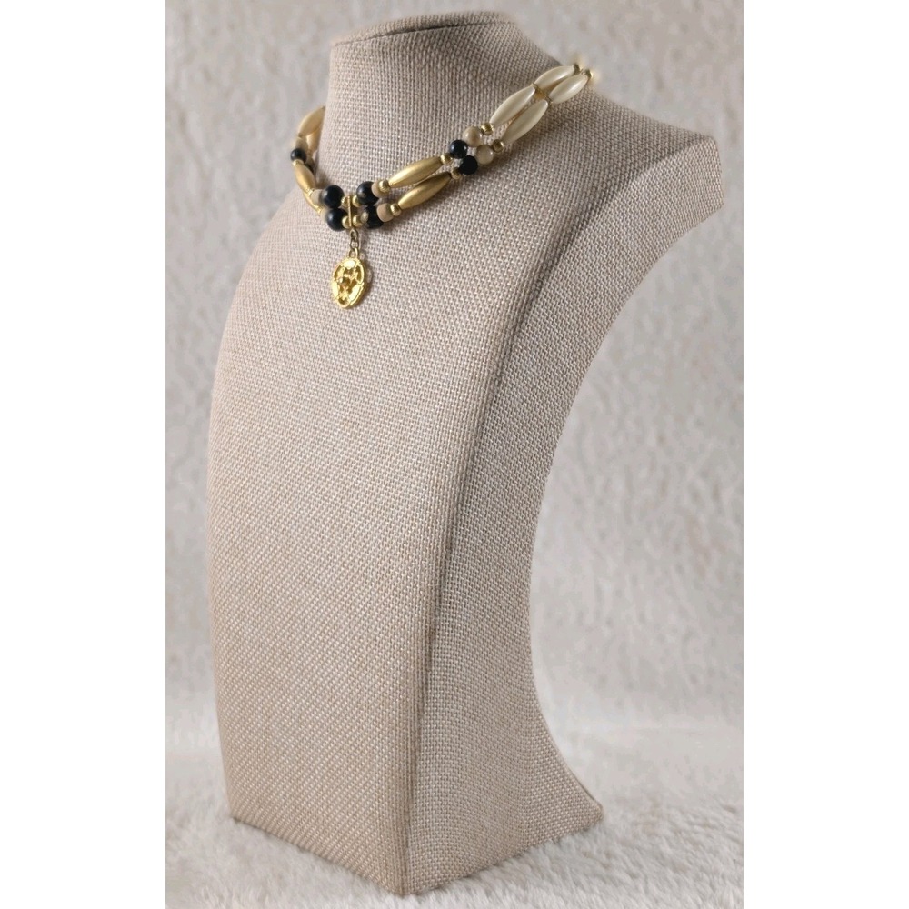 The Limited Gold Tone Beaded Choker Necklace Medallion Charm‎